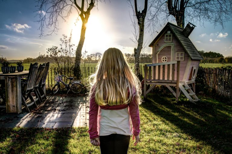 light blue girl garden
